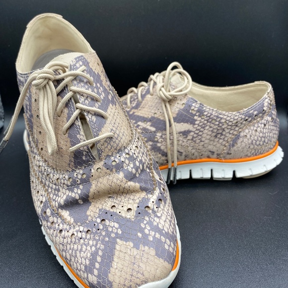Cole Haan Zerogrande Oxford Shoes 8B beige python embossed leather, 8B women's - Picture 2 of 5